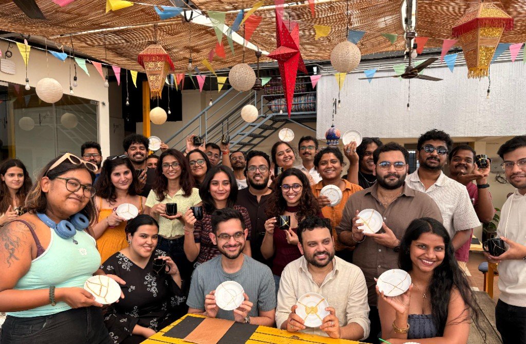 Corporate team taking part in a creative team-building workshop in Bangalore